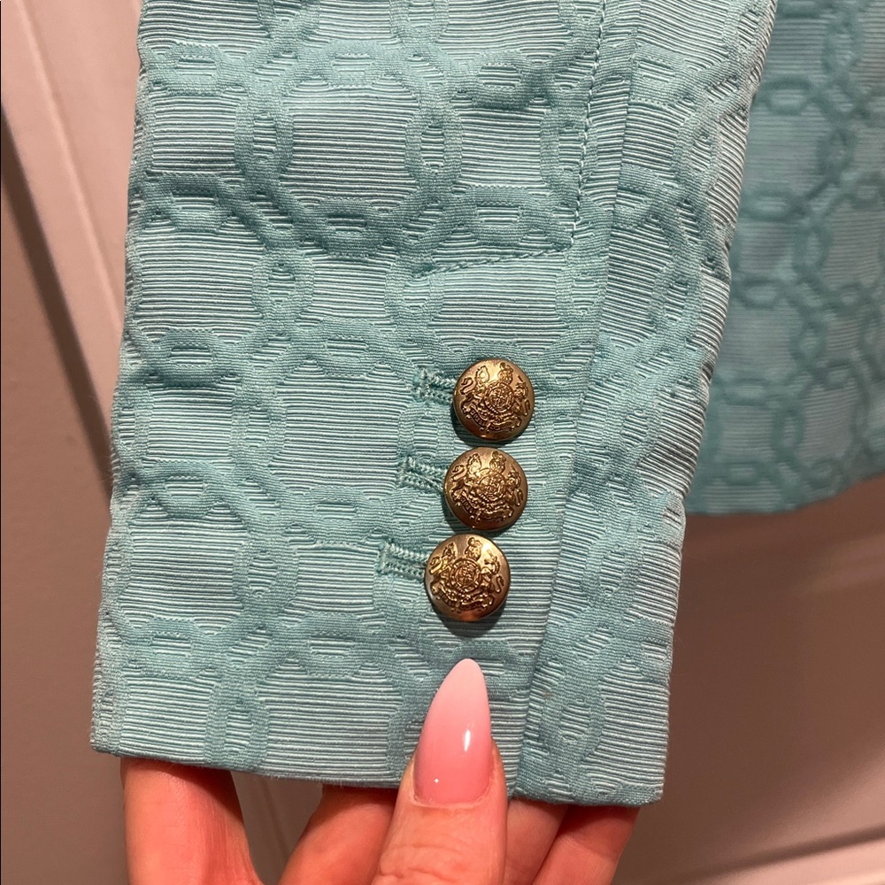 Banana Republic Tiffany Mint Blue Textured Blazer gold military preppy buttons - Picture 10 of 13